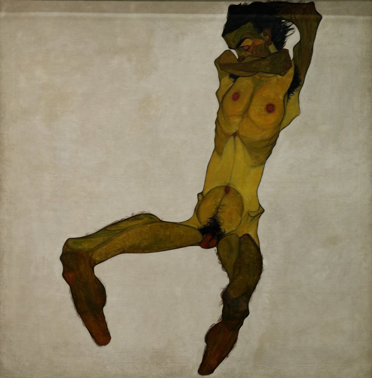 Seated male nude (Self-Portrait) av Egon Schiele