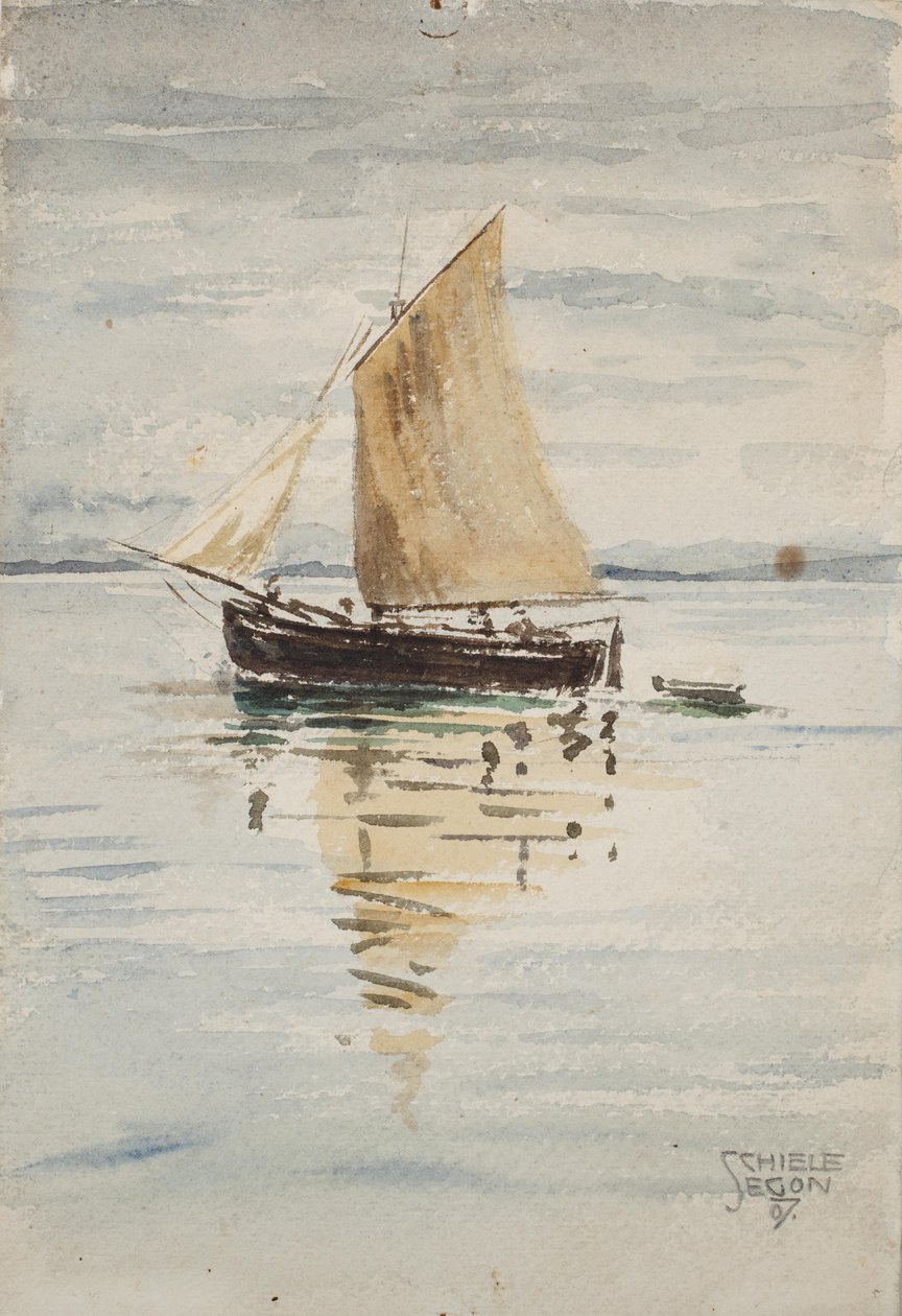 Segelschiff mit Spiegelungen av Egon Schiele
