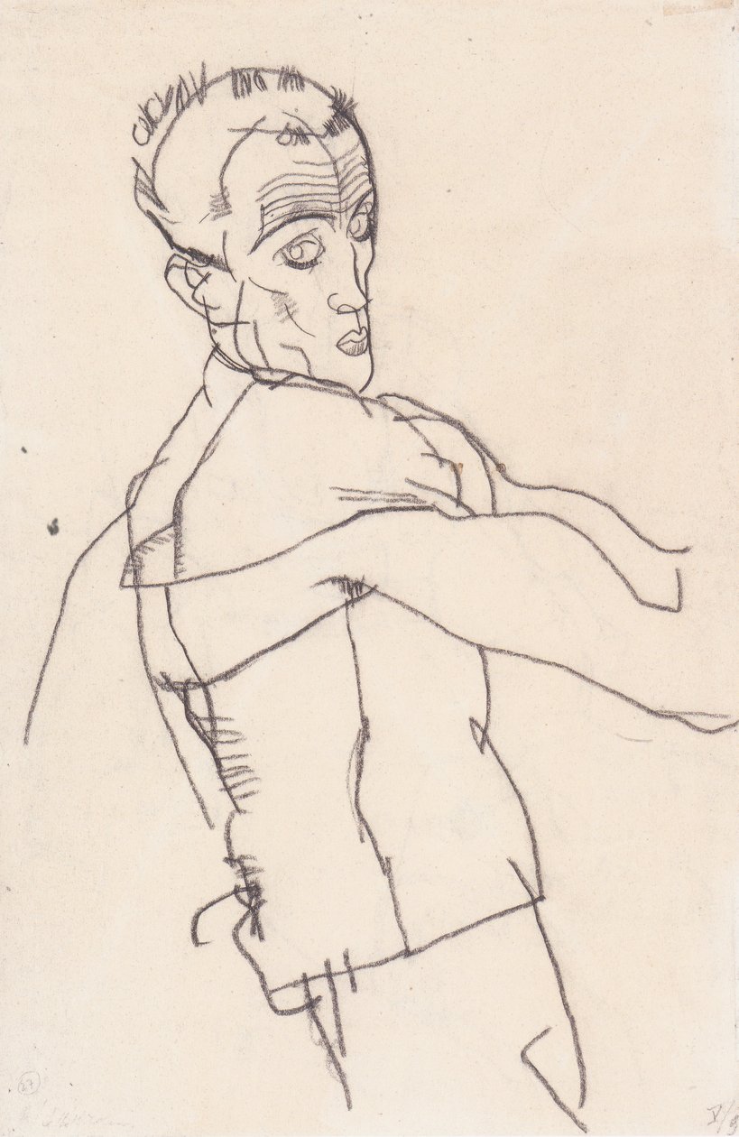 Självporträtt i profil av Egon Schiele