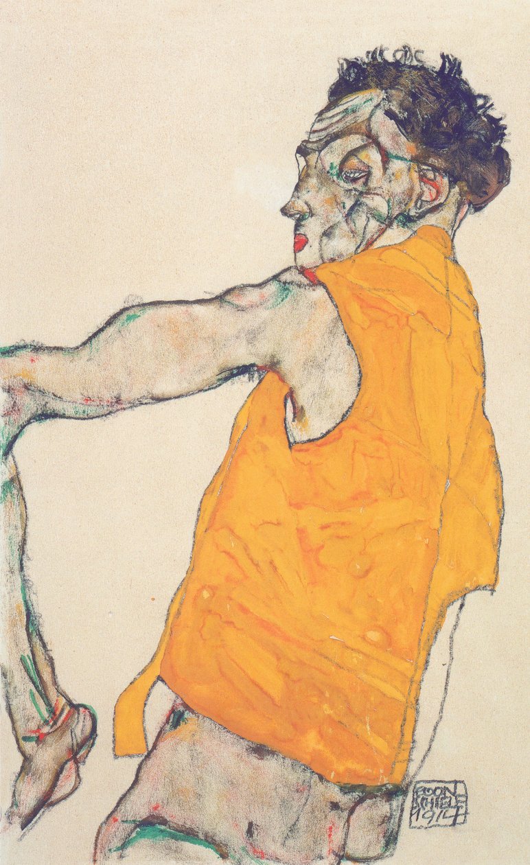 Självporträtt i en gul väst av Egon Schiele
