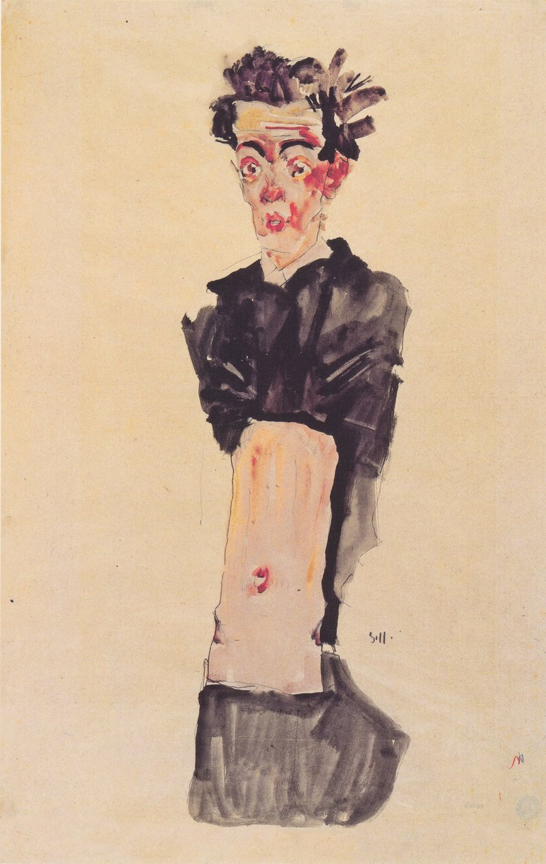 Självporträtt med bar navel av Egon Schiele