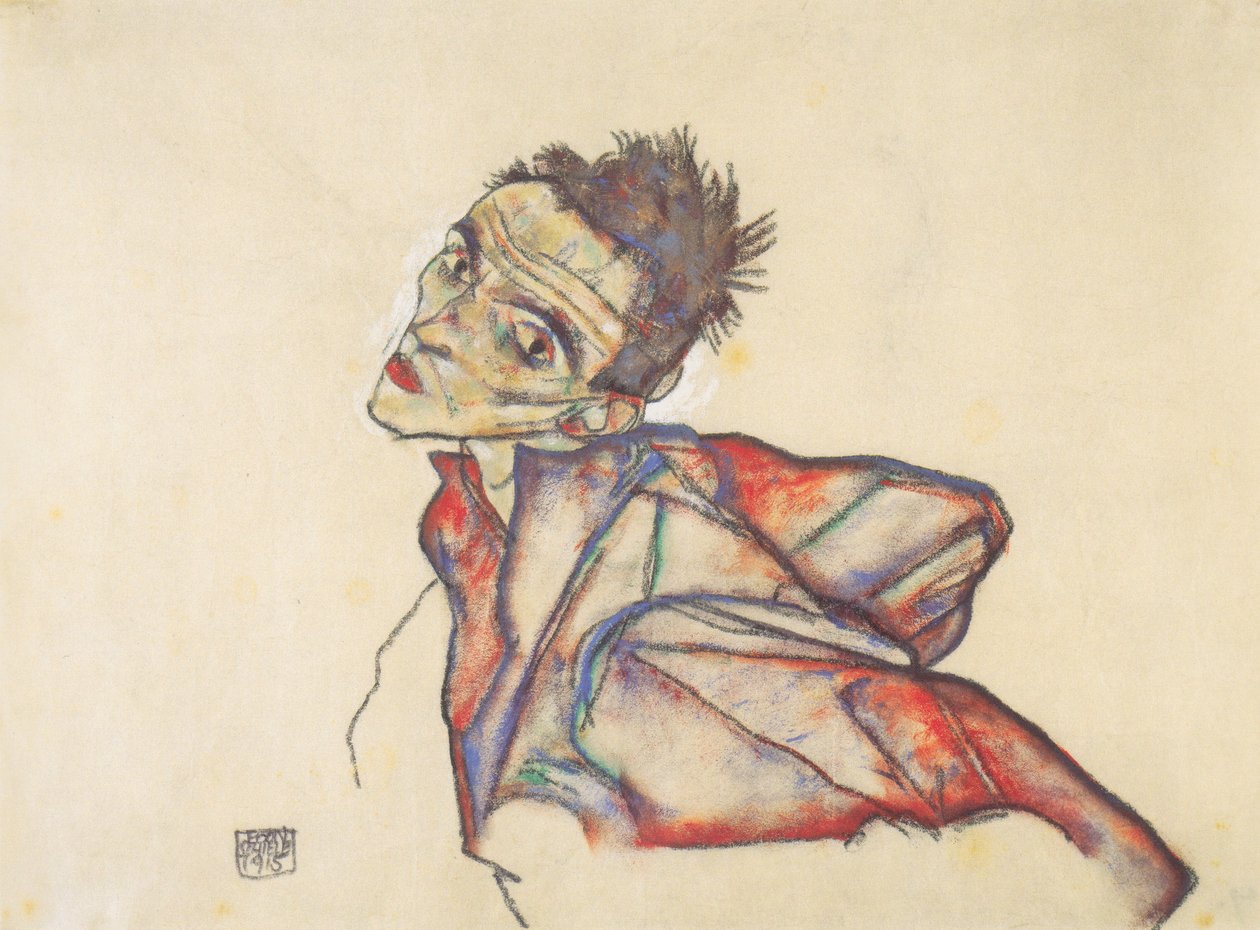 Självporträtt med armarna tillbaka av Egon Schiele