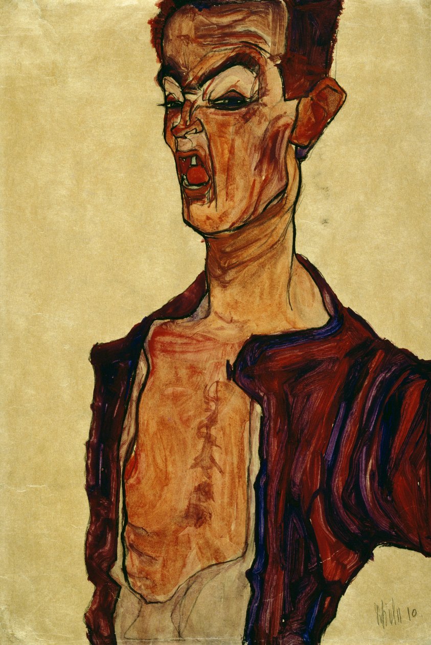 Självporträtt skrikande av Egon Schiele