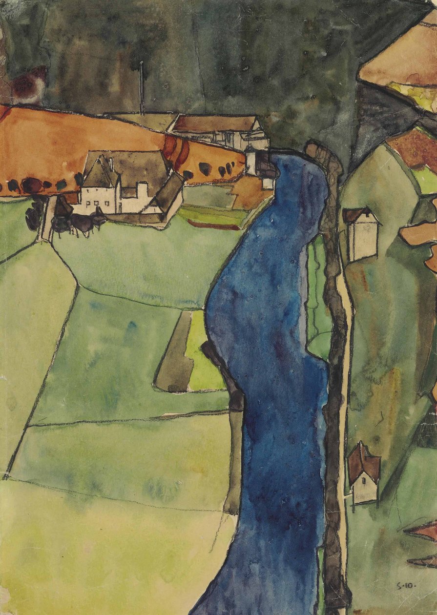 Stadt am blauen Fluss av Egon Schiele