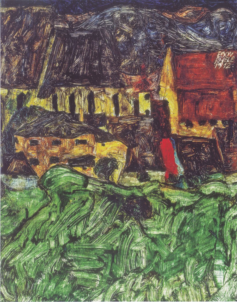 Stadsbild av Krumau (St Vitus -kyrkan med hus) av Egon Schiele
