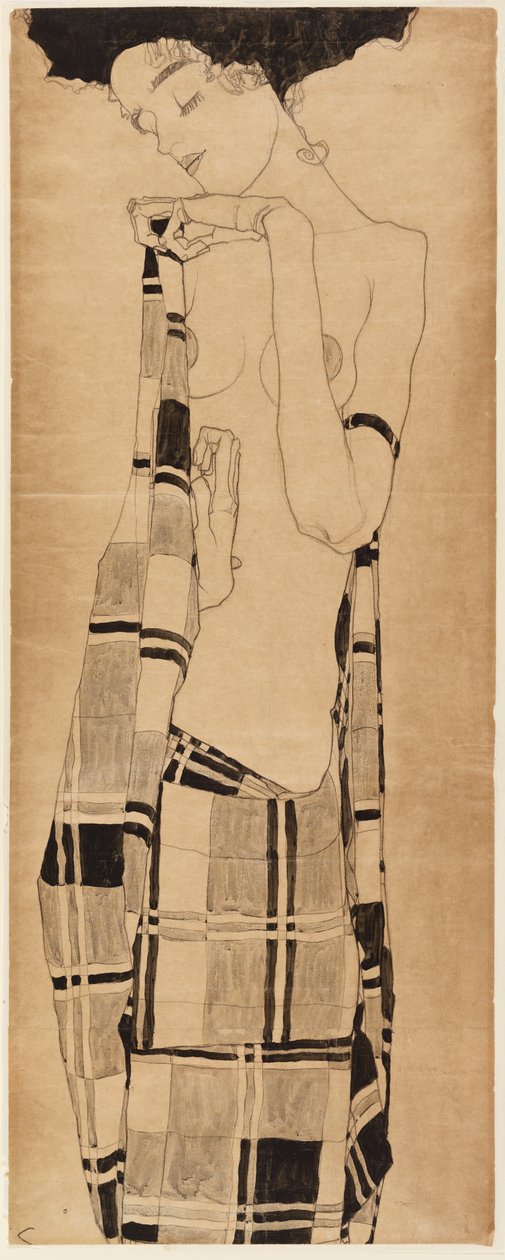 Stående flicka, ca 1908-09 (kol och tempera på papper) av Egon Schiele
