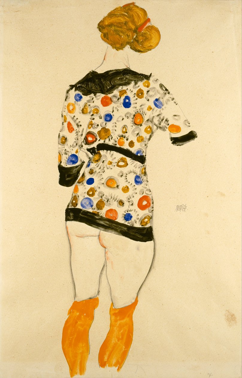 Standing Woman in a Patterned Blouse av Egon Schiele