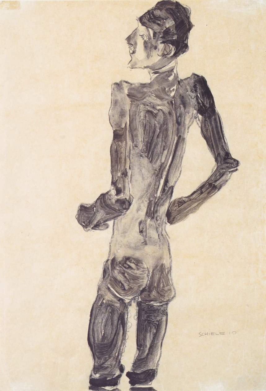 Stående manlig naken bakifrån av Egon Schiele