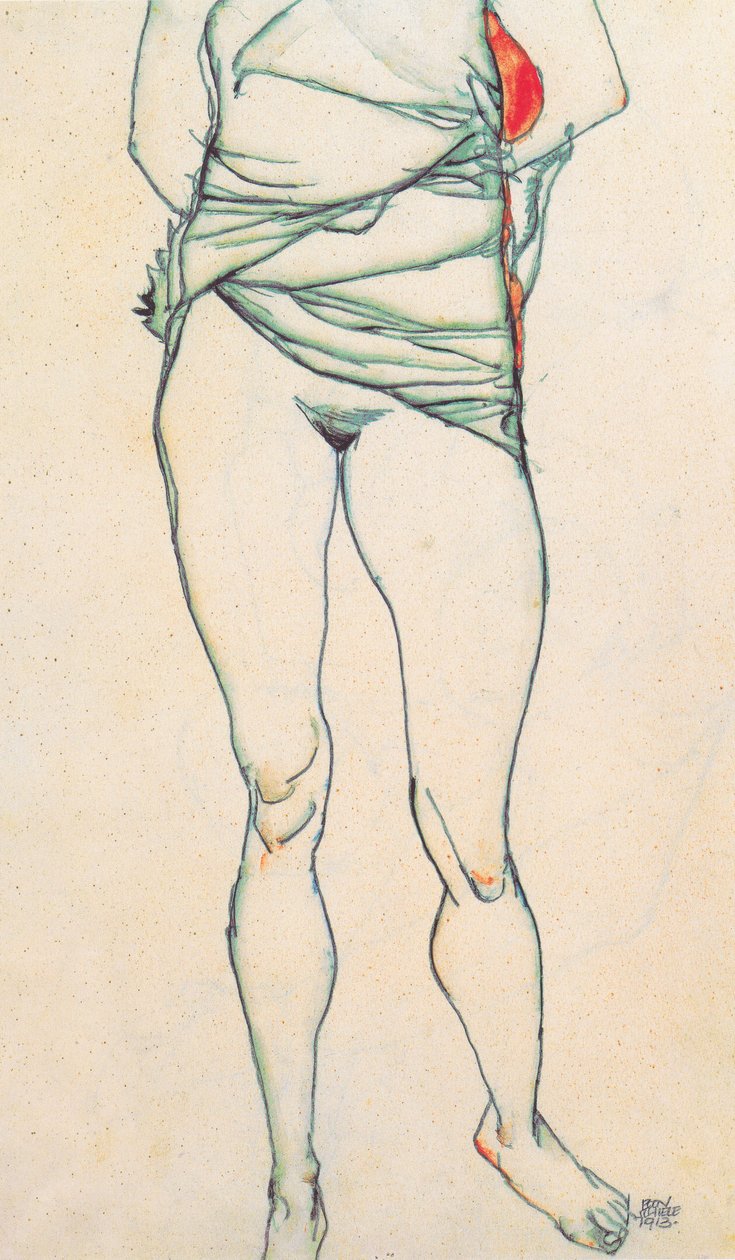 Weiblicher Torso mit hochgezogenem Hemdn av Egon Schiele