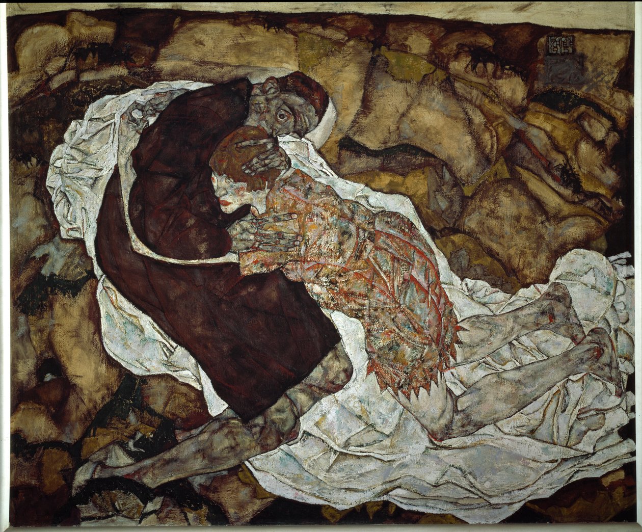 Kvinna och död. Målning av Egon Schiele (1890-1918), 1915. Olja på duk. Mått: 150,5x180cm. Wien, Oesterreichische Galerie im Belvedere av Egon Schiele