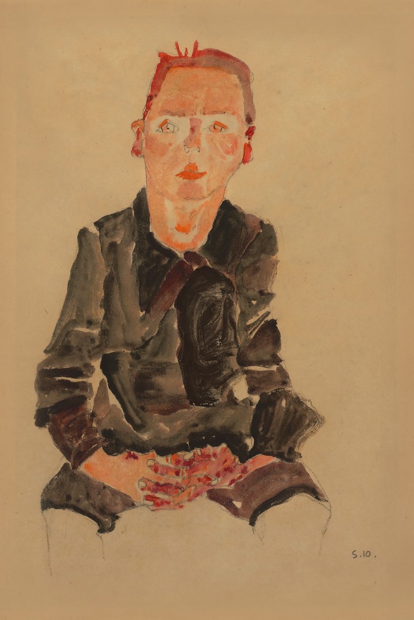 2022 NYR 20682 0724 000(egon schiele sittande bub med knäppta händer porträttstudie dr oska011034) av Egon Schiele