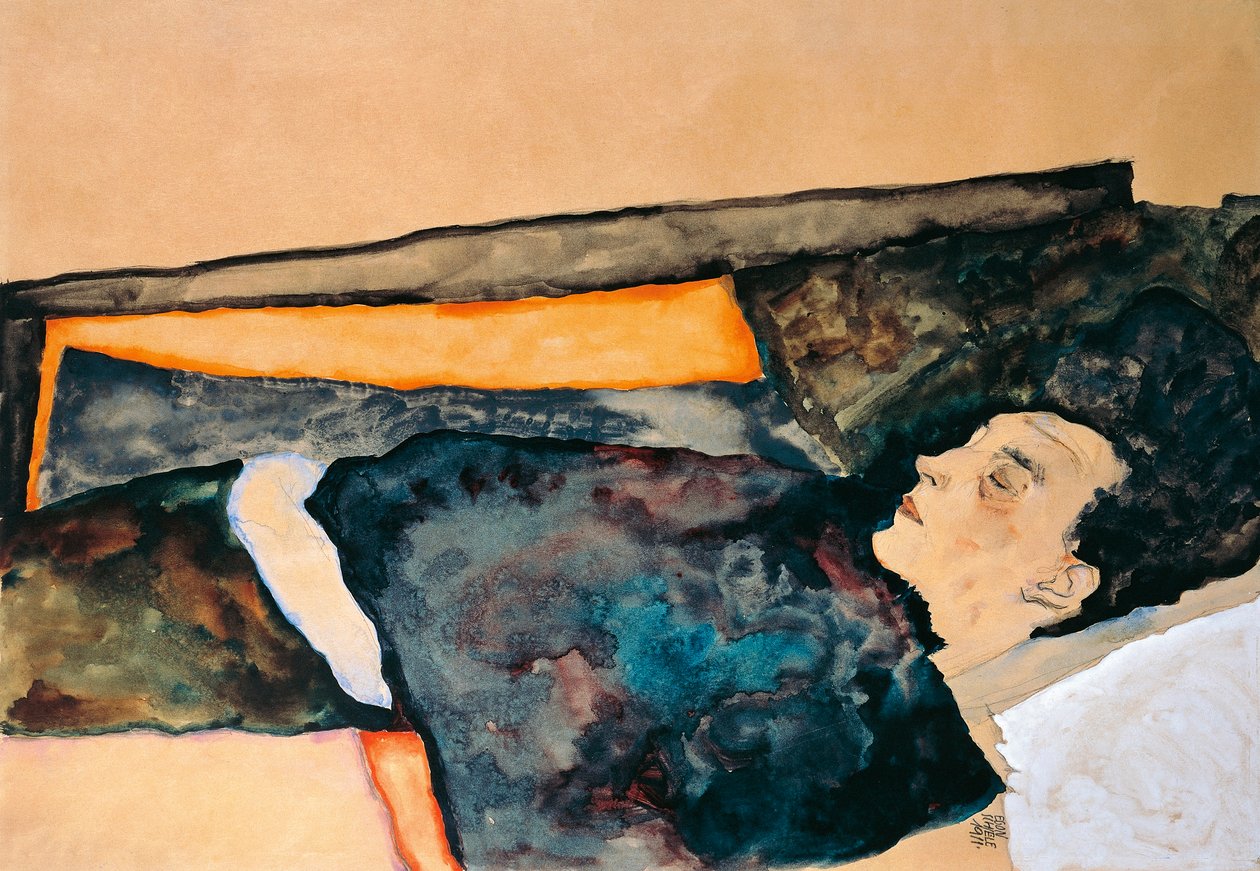 Konstnärens mamma sover (penna och akvarell) av Egon Schiele