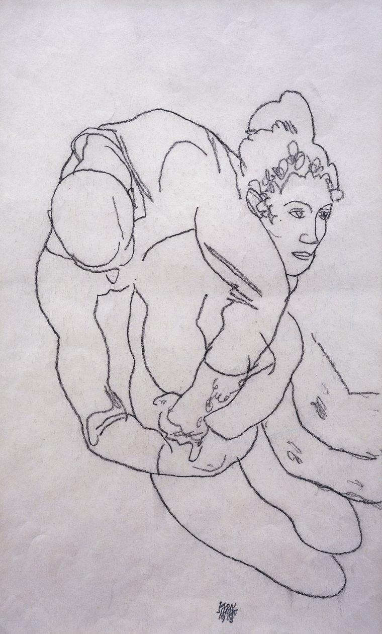 Att bli omfamnad; Uarmende, 1918 av Egon Schiele