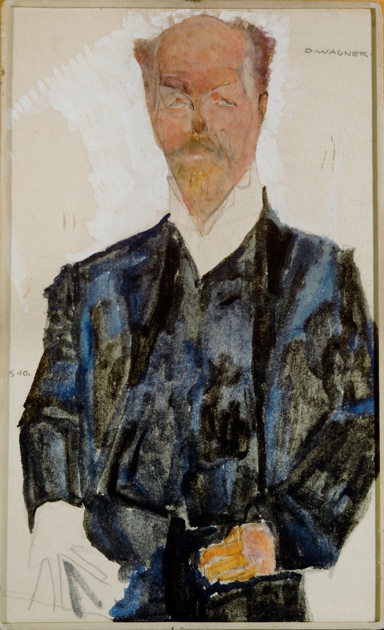 Bildnis Otto Wagner Akvarell och blyerts med vit förhöjning ... (akvarell och blyerts) av Egon Schiele