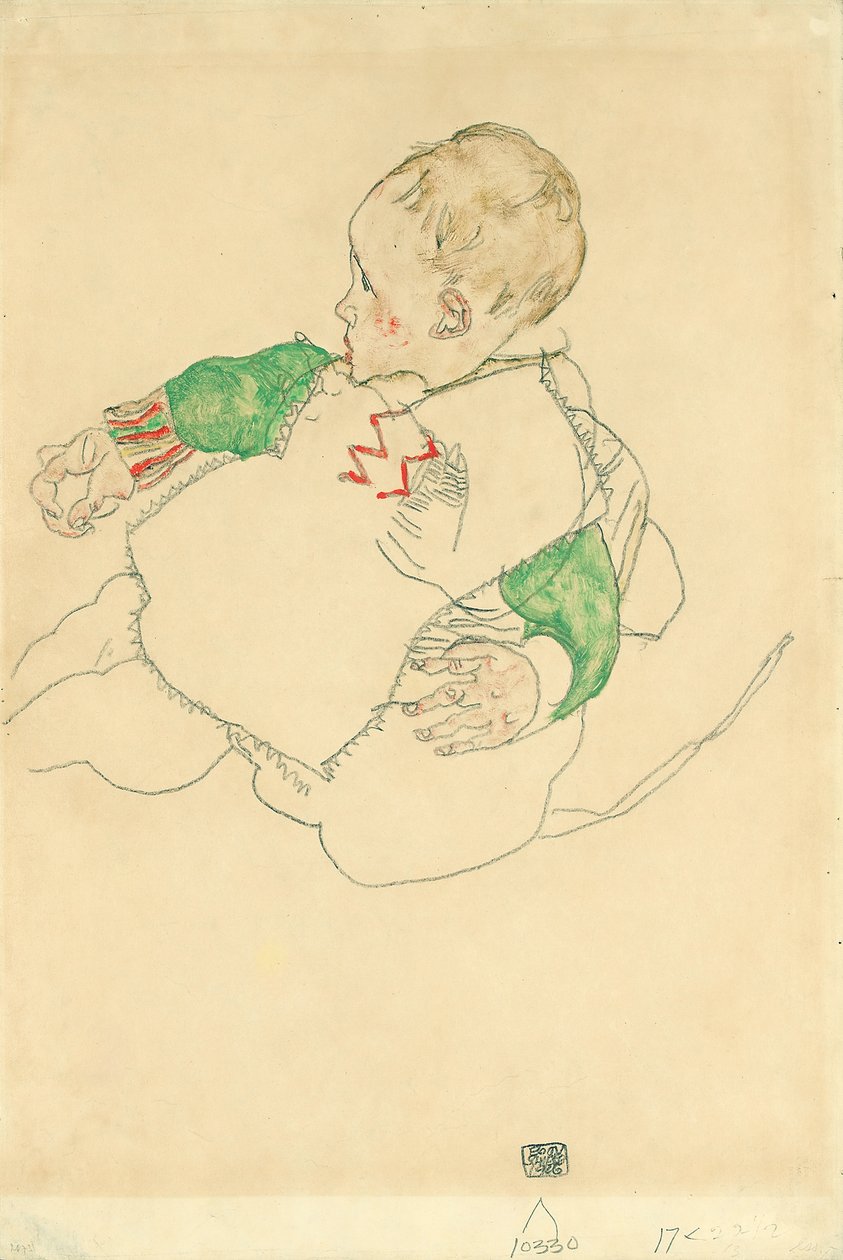 Barn med gröna ärmar av Egon Schiele