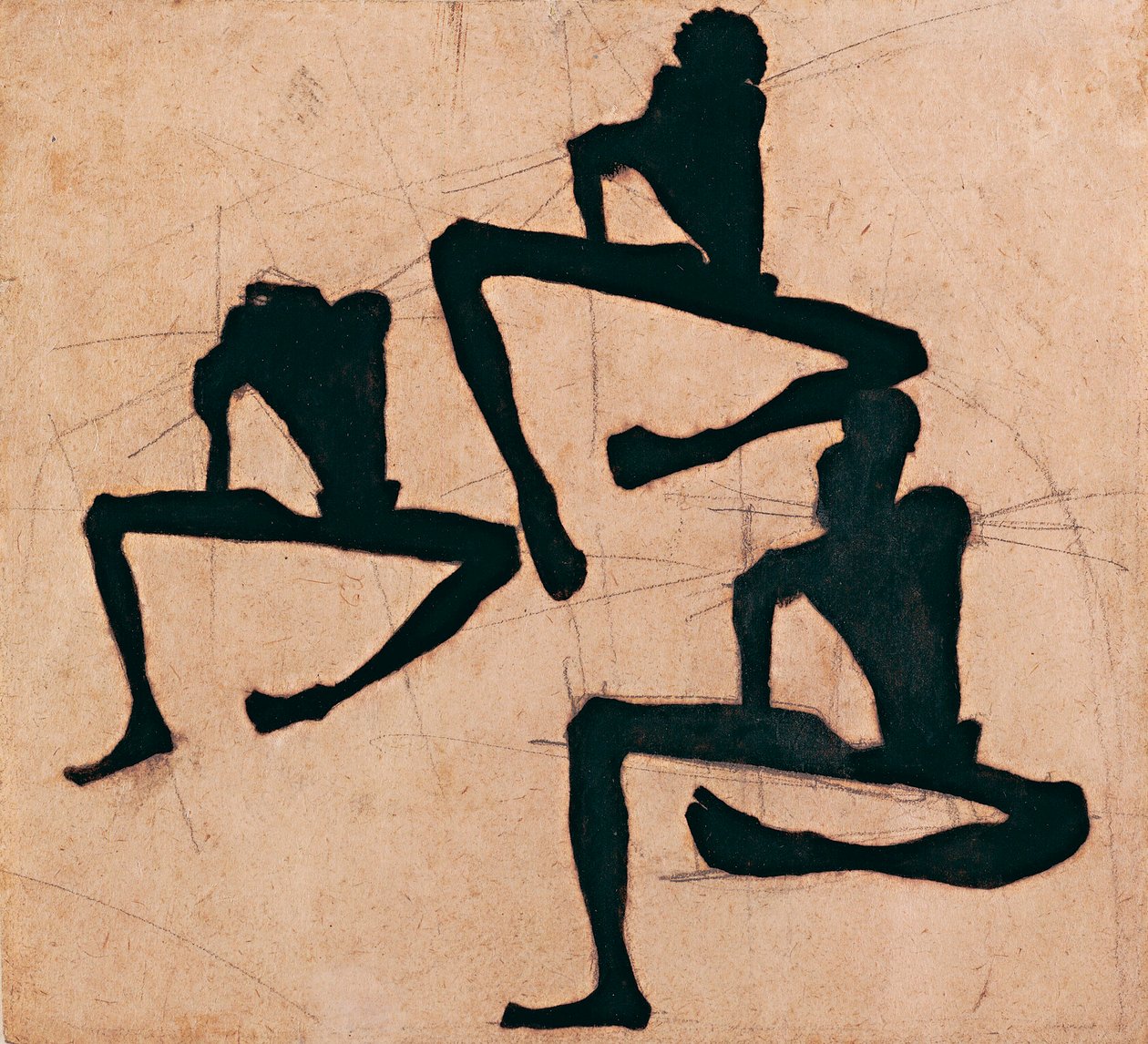 Komposition med tre nakna män - Komposition med tre manliga nakenbilder - Av Egon Schiele (1890-1918), Bläck på papper av Egon Schiele