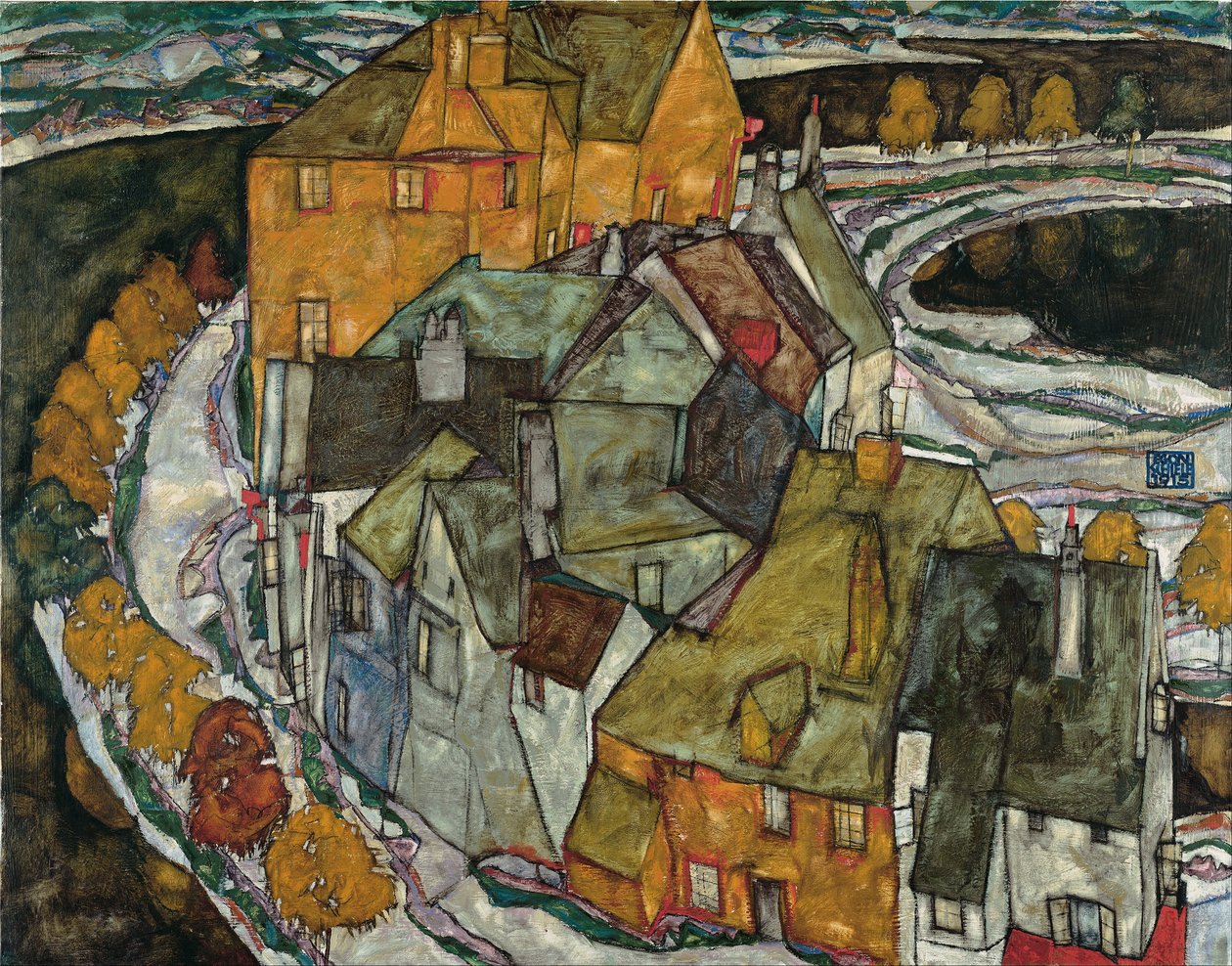 Häuserbogen II (”Inselstadt”) av Egon Schiele