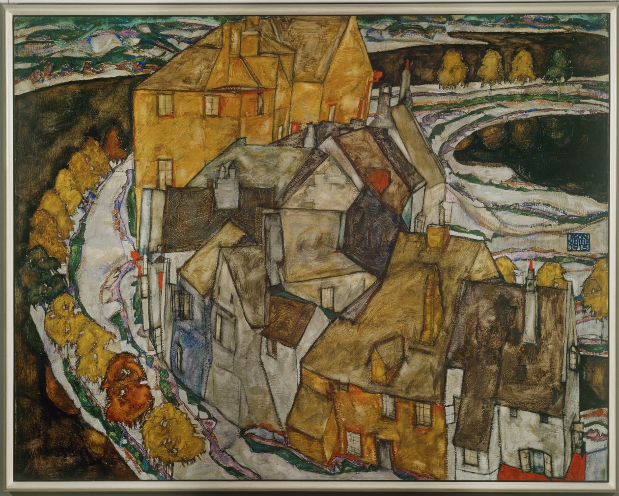 Bågen i hus II ... (olja på duk) av Egon Schiele