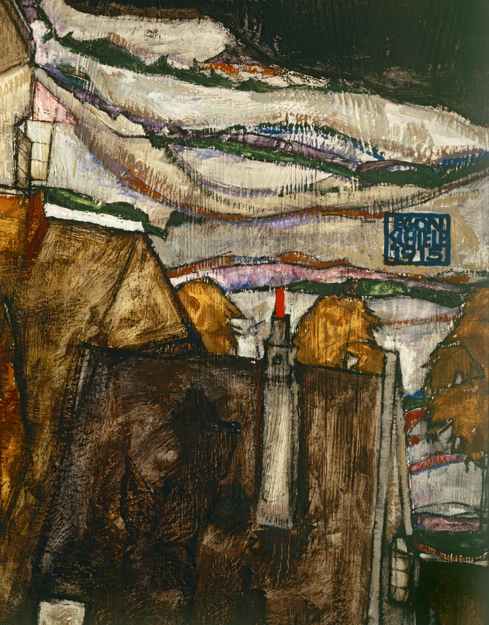 Bågen i hus II ... (olja på duk) av Egon Schiele