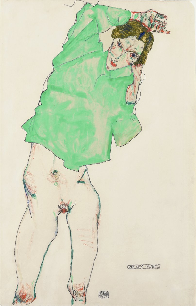 Devant le miroir - Before the Mirror par Schiele, Egon (1890-1918). Penna, Gouache på papper, storlek: 48,3x32,1 av Egon Schiele