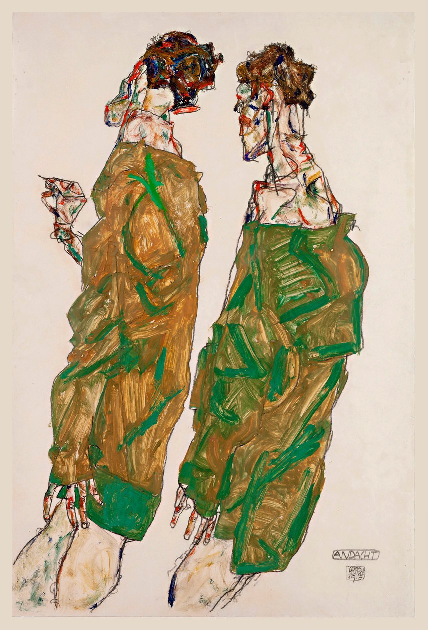 Devotion - Verk av Egon Schiele (1890-1918), gouache på papper av Egon Schiele