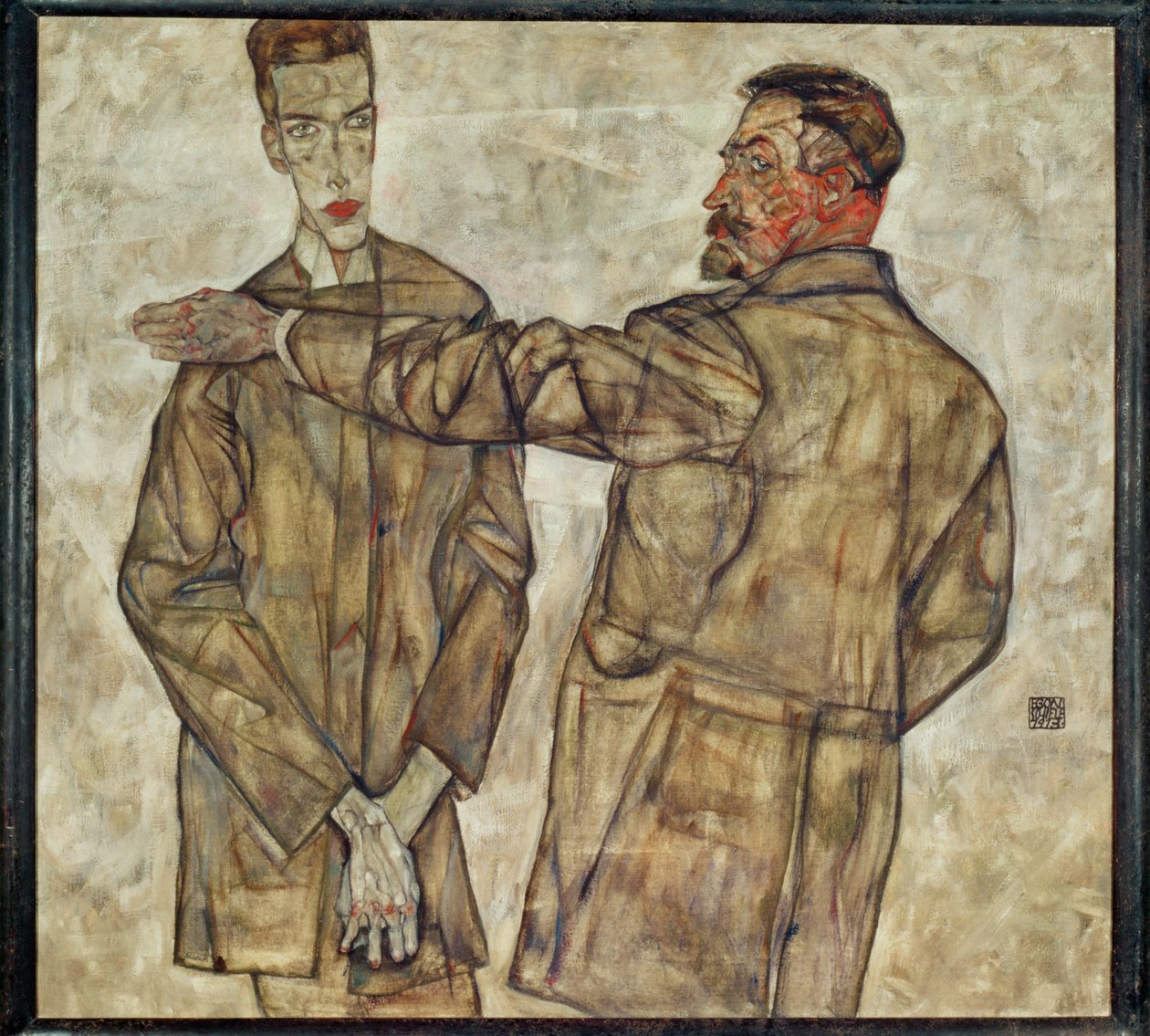Dubbelporträtt central inspektör ... (målning på duk) av Egon Schiele