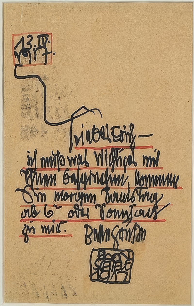 Personligt vykort till Erich Lederer. 1917 av Egon Schiele