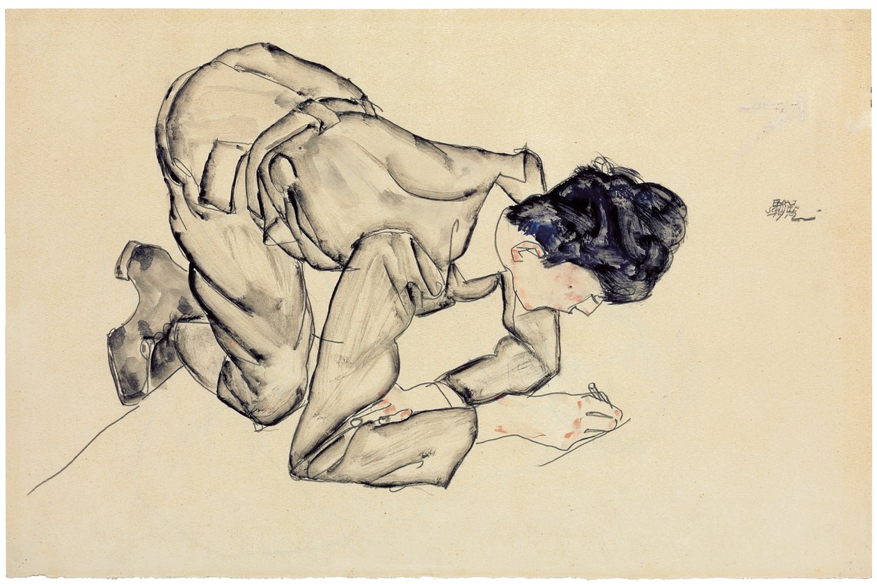 Erich Lederer ritning på golvet, 1912 av Egon Schiele