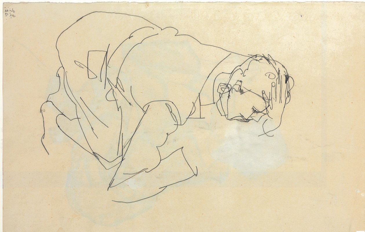 Erich Lederer i profil, hand mot huvud, 1912 av Egon Schiele