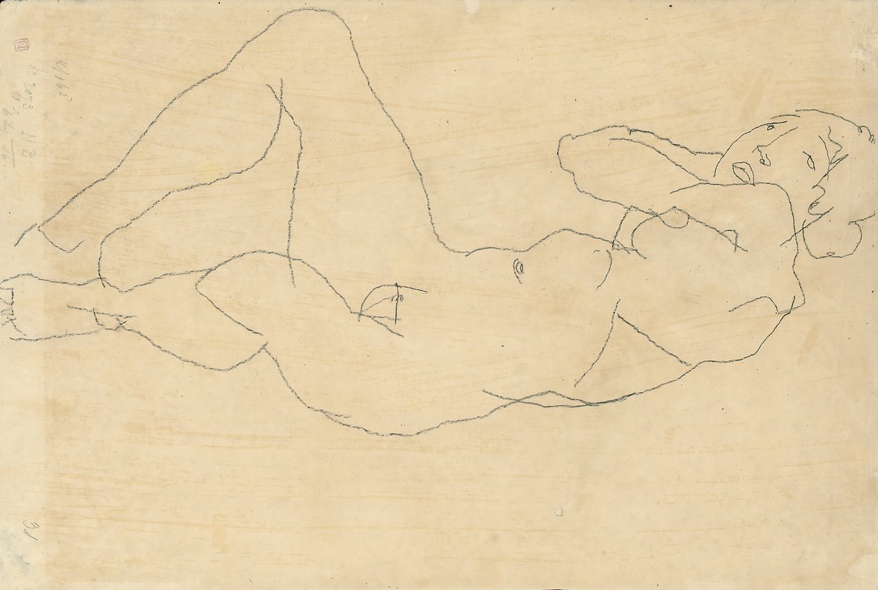 Naken kvinna med händerna bakom huvudet, 1914 av Egon Schiele