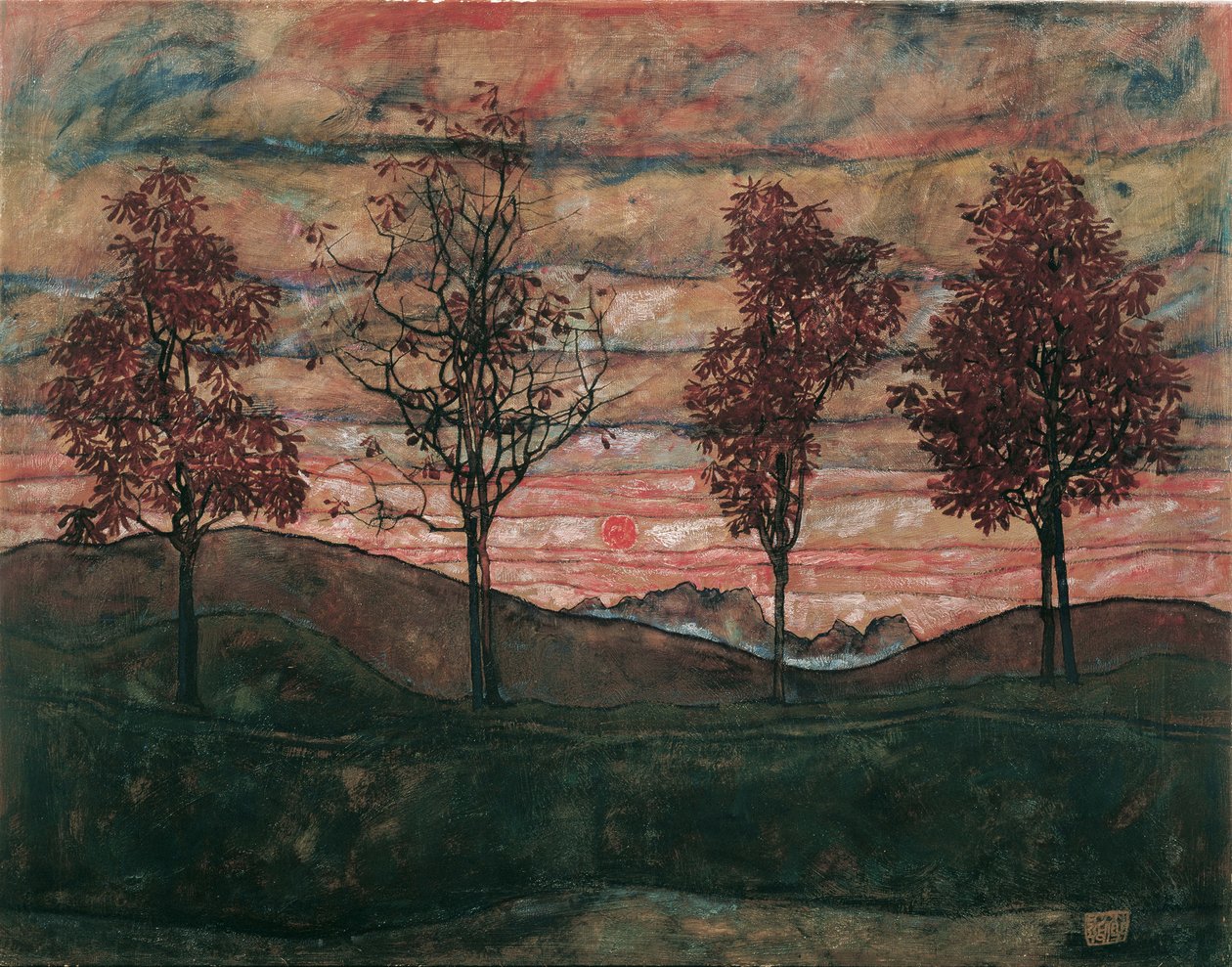 Fyra träd, 1917. av Egon Schiele