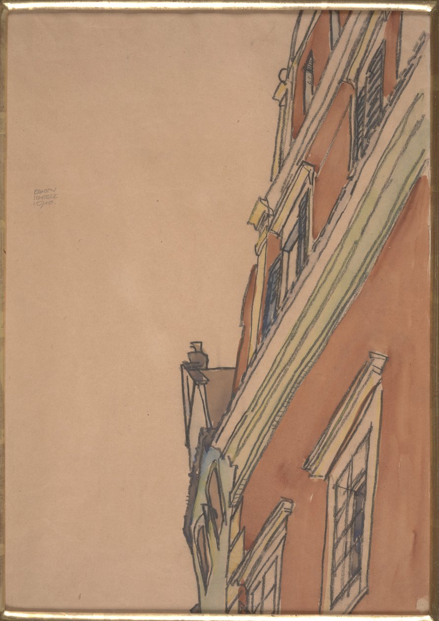 Framifrån av en byggnad: Krumau House av Egon Schiele