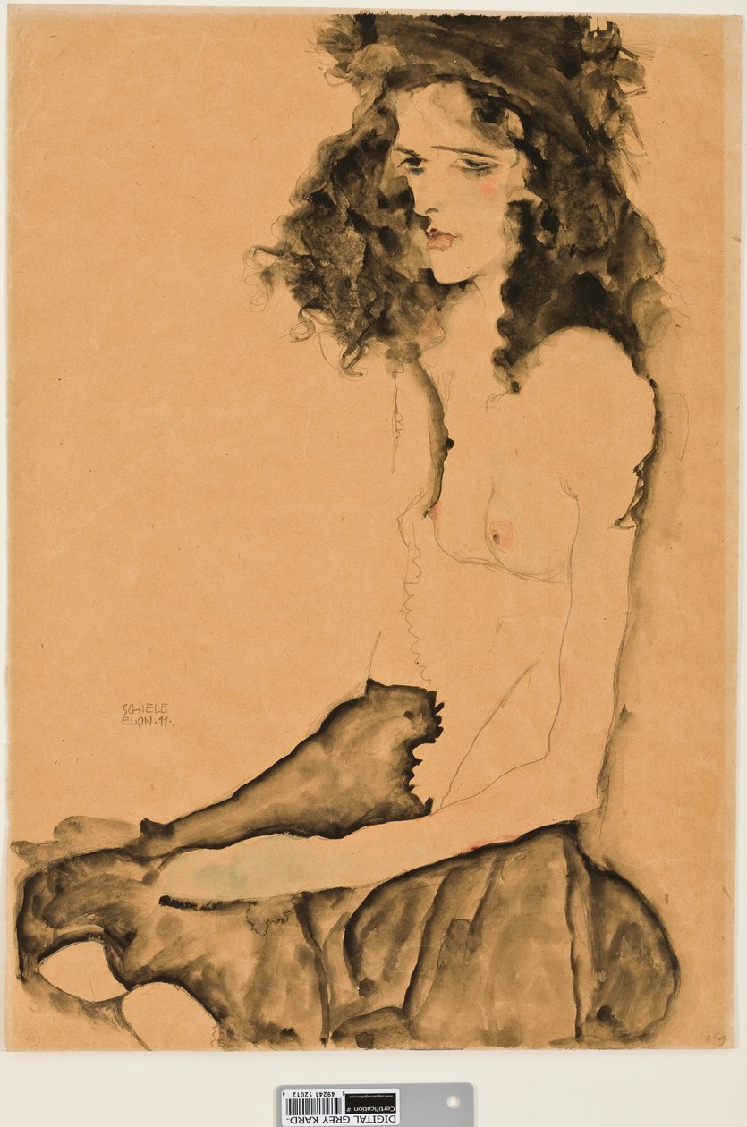 Flicka med svart hår, 1911 (wc och grafitpenna på papper) av Egon Schiele
