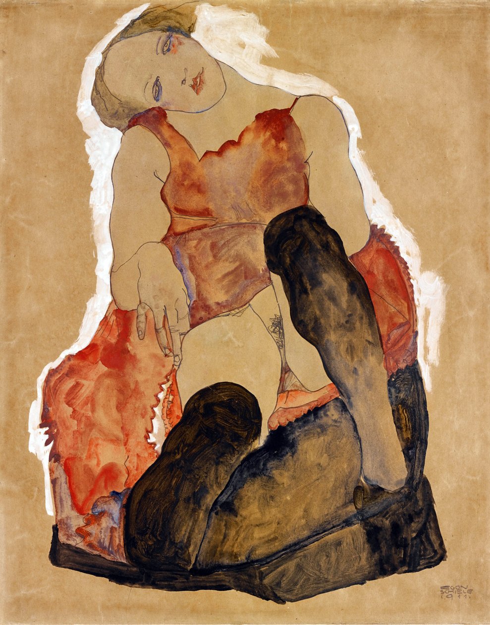 Flicka med svarta strumpor av Schiele, Egon (1890-1918) av Egon Schiele
