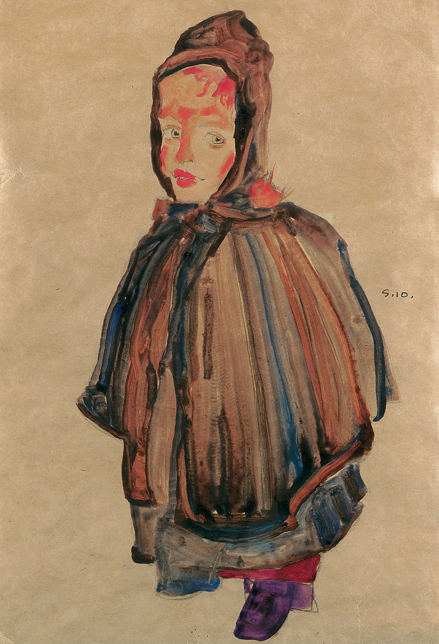 Flicka med huva, 1910 av Egon Schiele