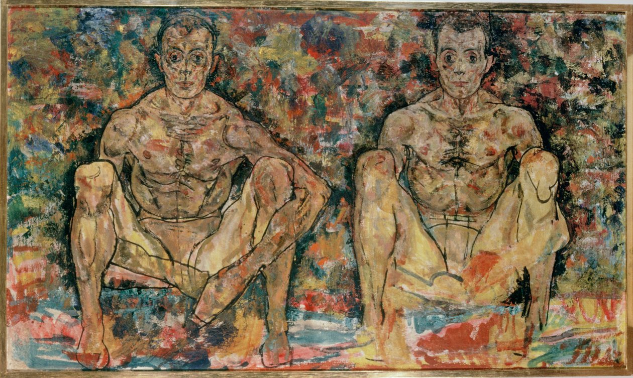 Hukande manligt par... av Egon Schiele