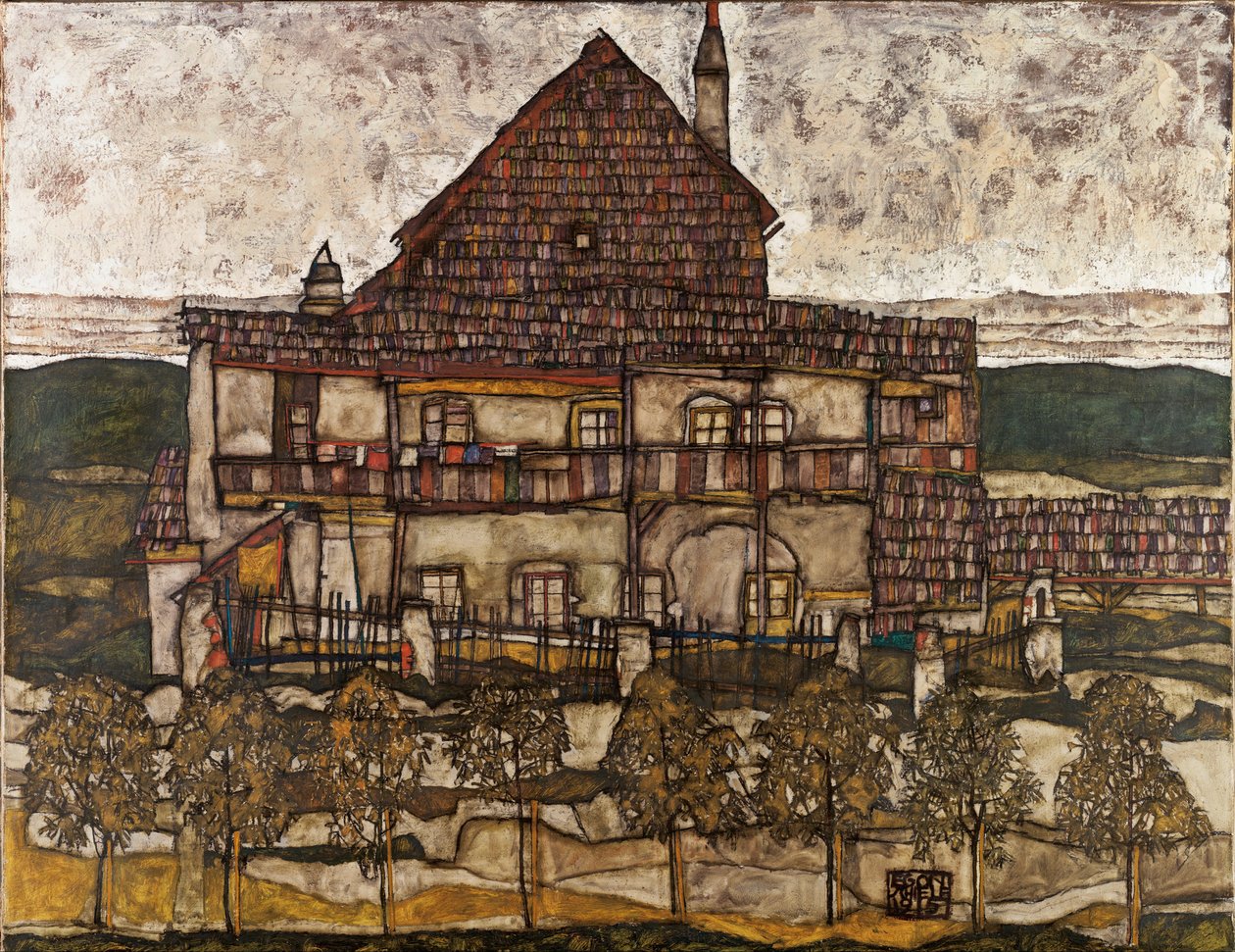Hus med singeltak (Gamla huset II) - Schiele, Egon (1890-1918) - 1911 - Olja på duk - 110x140 - Leopoldmuseet, Wien av Egon Schiele