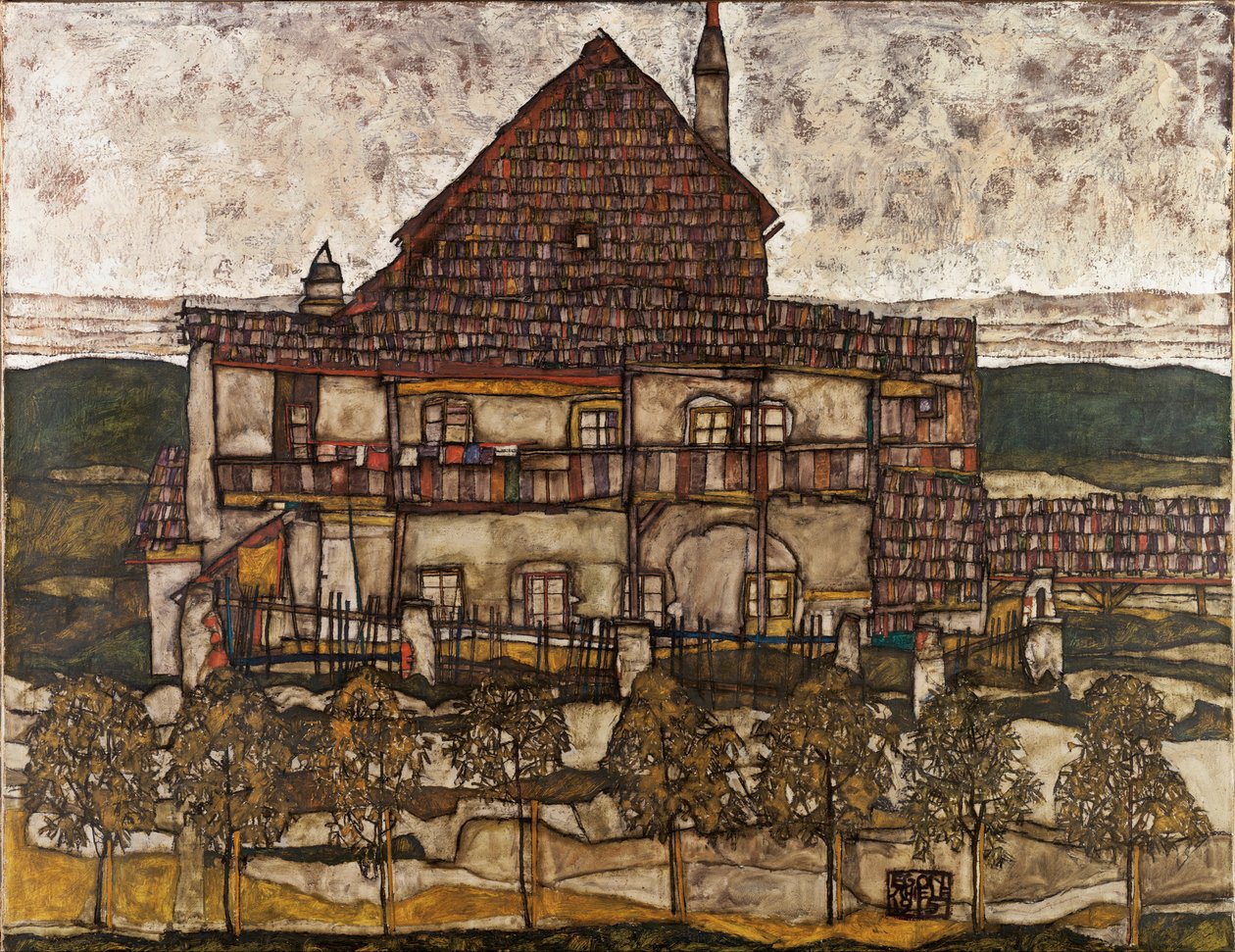Hus med singeltak Gamla hus II, 1911 av Egon Schiele