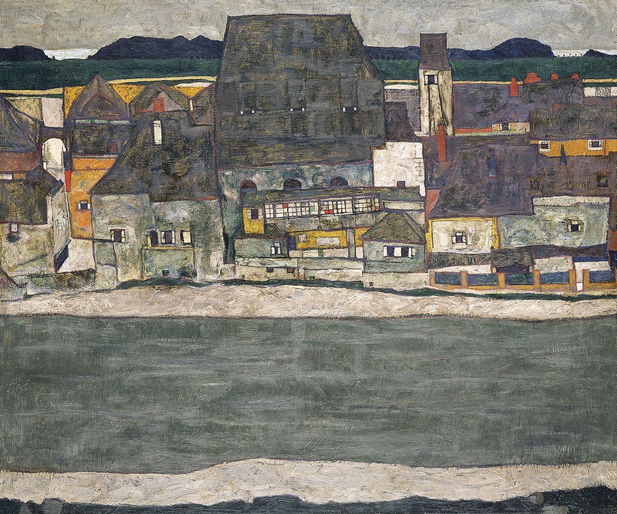 Hus vid floden Gamla stan, 1914 av Egon Schiele