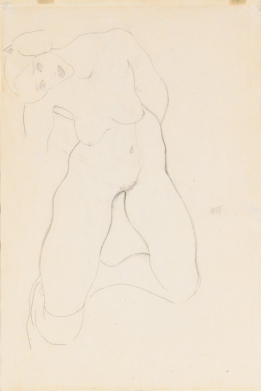Knästående kvinnlig naken, 1912 av Egon Schiele