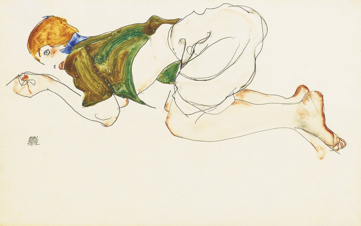 Knästående kvinna, 1912 av Egon Schiele