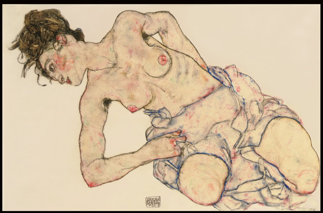 Kneider halvnaken kvinna, 1917 av Egon Schiele