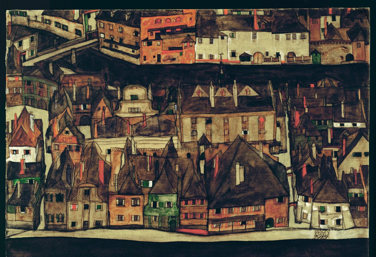 Krumau, Tjeckien (målning på duk) av Egon Schiele