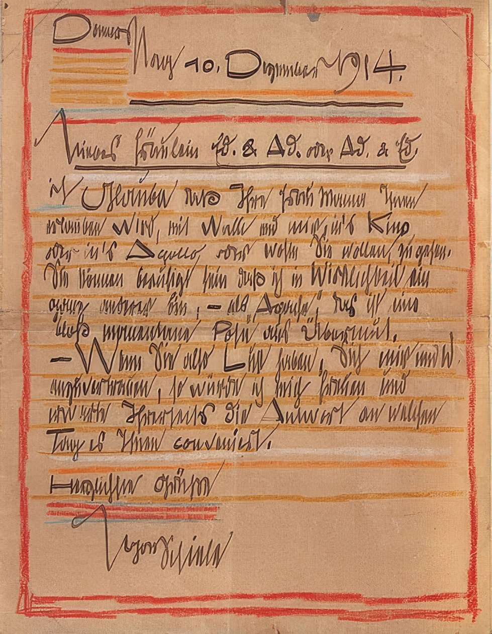 Konstnärsbrev från Egon Schiele till systrarna Edith och Adele Harms daterat den 10 december 1914. av Egon Schiele