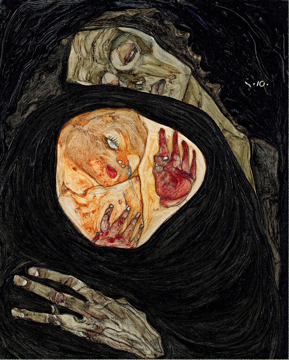 Den döda modern. Målning av Egon Schiele (1890-1918), olja på trä av Egon Schiele