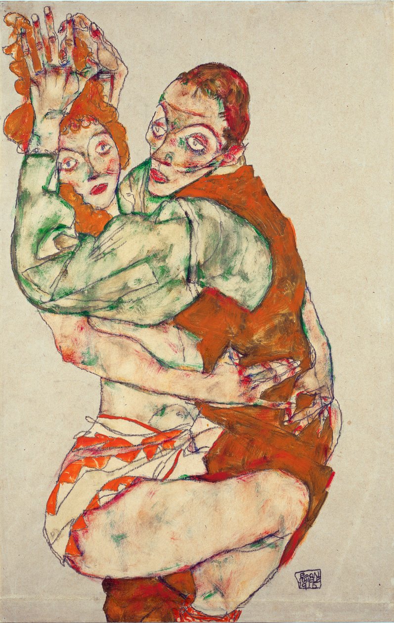 Kärlek - Schiele, Egon (1890-1918) - 1915 - Svart krita, Gouache på papper - 49,6x31,7 - Leopold Museum, Wien av Egon Schiele