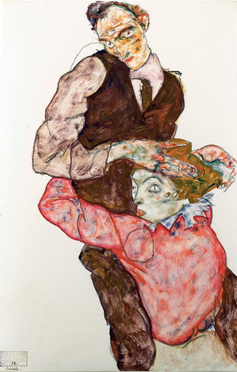 Älskare - Schiele, Egon (1890-1918) - 1914-1915 - Svart krita, Gouache på papper - 47,4x30,5 - Leopold Museum, Wien av Egon Schiele