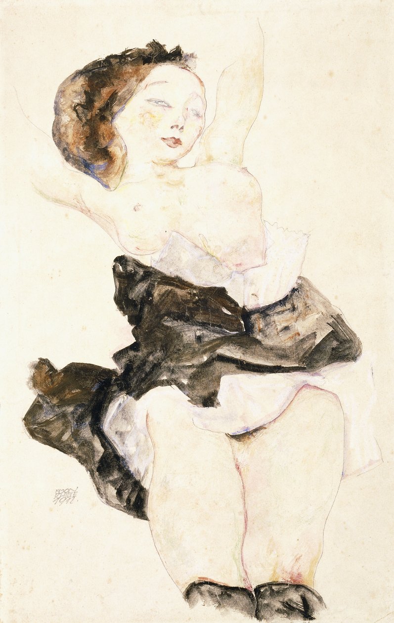 Liggande ung flicka, halvnaken, 1912 av Egon Schiele