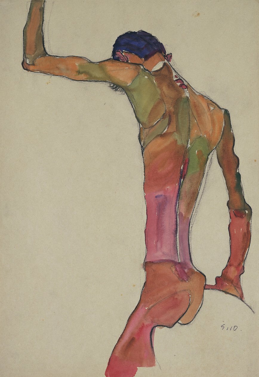 Naken man med höjd arm av Egon Schiele