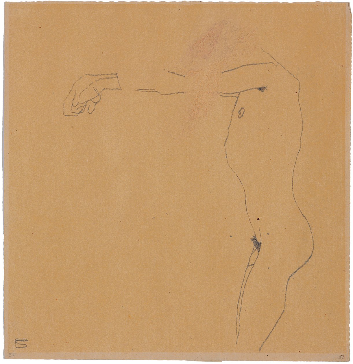 Naken man med armarna upphöjda till vänster, 1909 av Egon Schiele